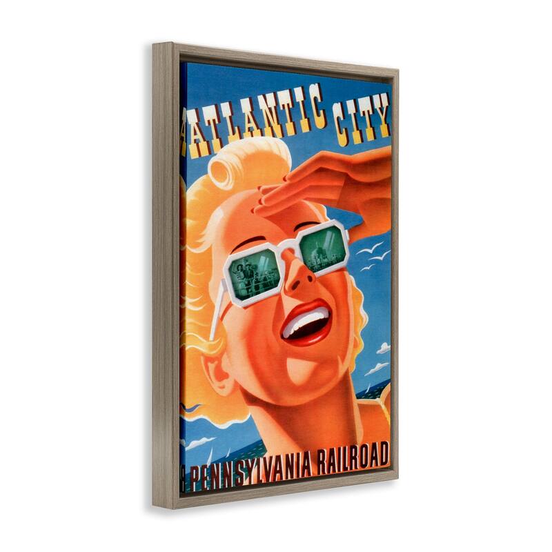 Stupell Atlantic City Vintage Woman Framed Floater Canvas Wall Art Design By Marcus Jules