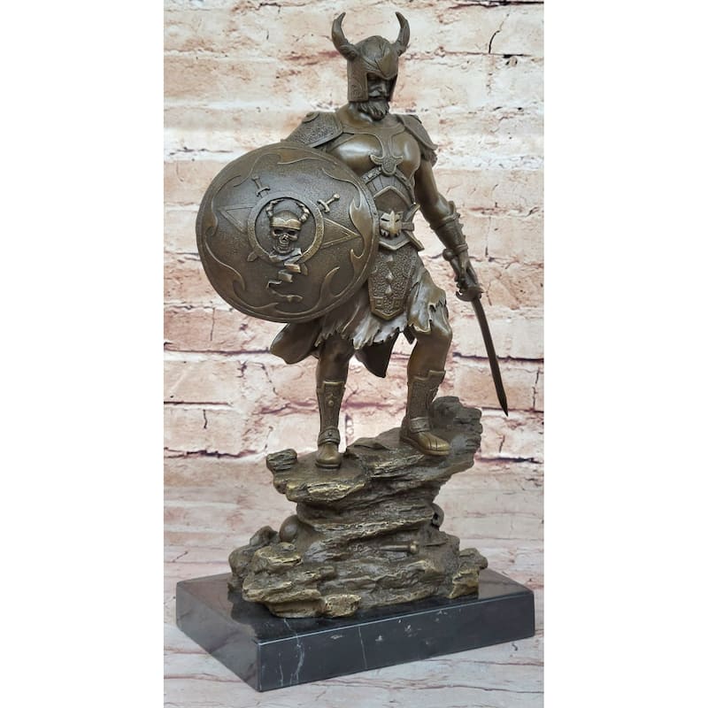 Fantasy Viking Warrior W/ Horned Helmet - Bronze Sculpture Statue Original Art By Kamiko