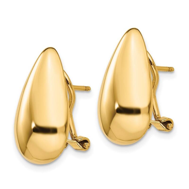 Curata 14k Yellow Gold Polished Teardrop Omega Back Post Earrings - 20x10mm
