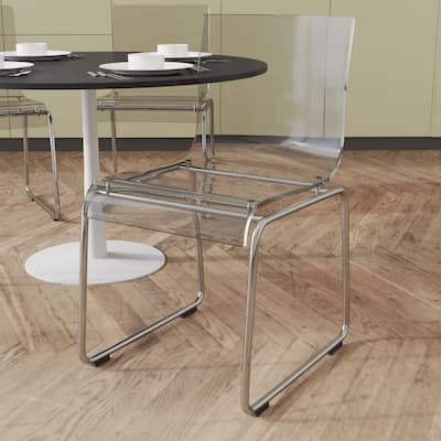 Lima Modern Transparent Acrylic in Chrome Steel Frame Dining Chair