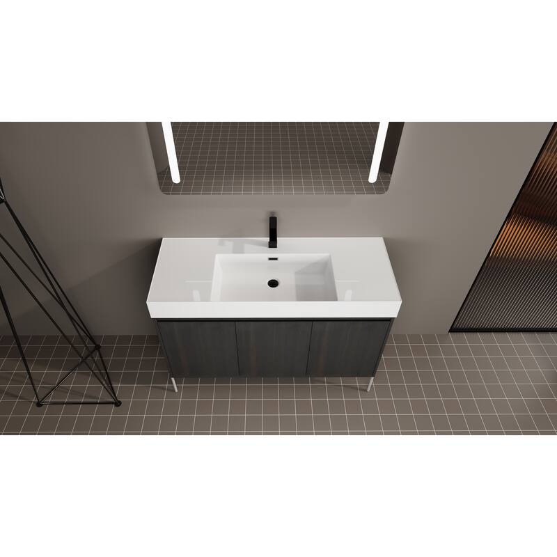 36-Inch Bathroom Vanity with Resin Sink, Floor-to-Ceiling Storage Cabinet, Soft Close Doors, and Easy Assembly