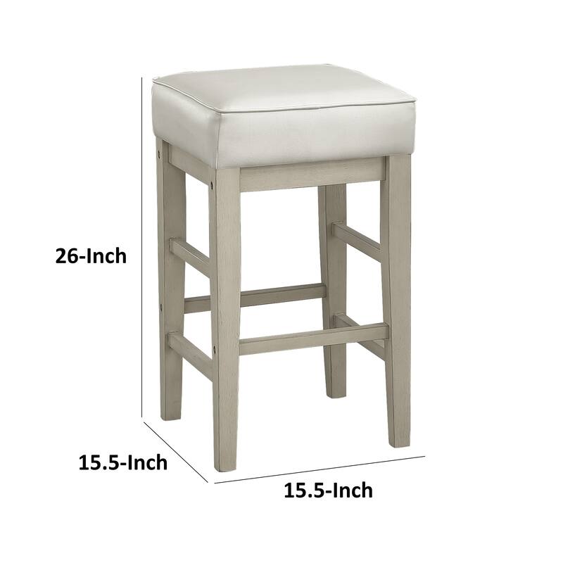 Vin 26 Inch Counter Height Stool, White Faux Leather Seat, Solid Wood