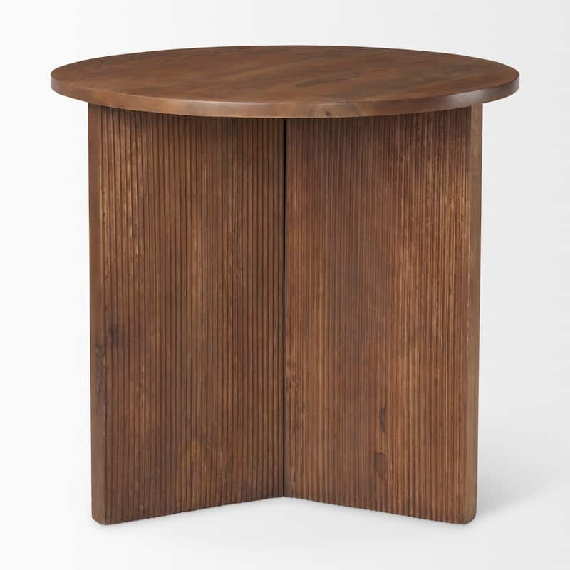Enzo Dark Brown Solid Wood w/ Fluted Base 32" Round Accent Table - 32L x 32W x 30H