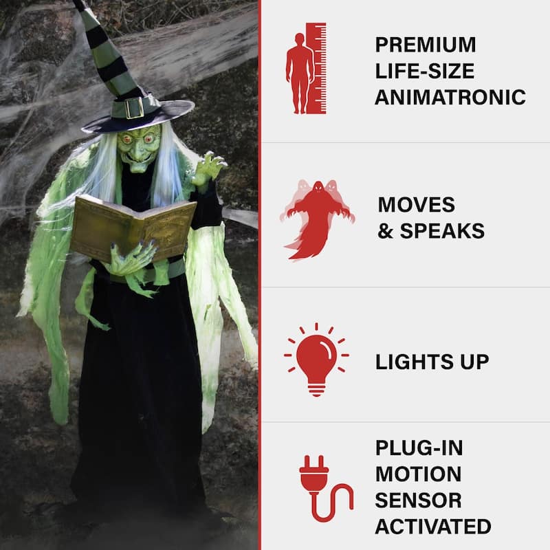 Haunted Hill Farm 6-Ft. Tall Motion-Activated Enchantress Witch, Premium Talking Halloween Animatronic, Plug-In