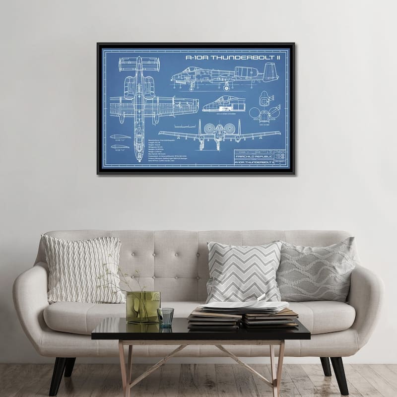 iCanvas "A-10 Thunderbolt II (Warthog) Airplane Blueprint" by Action Blueprints Framed Canvas Print