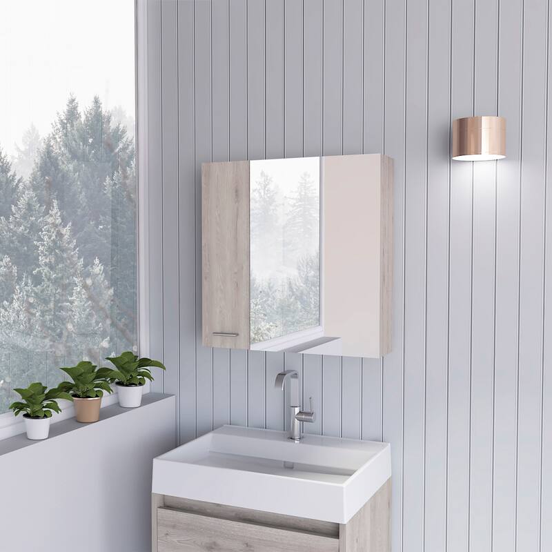 Sines White Medicine Cabinet with Four Internal Shelves and Double Door, 60cm (23.6 inches) Wide, Space-Saving Design - 23.6X5.8 in - Gray + Particle Board