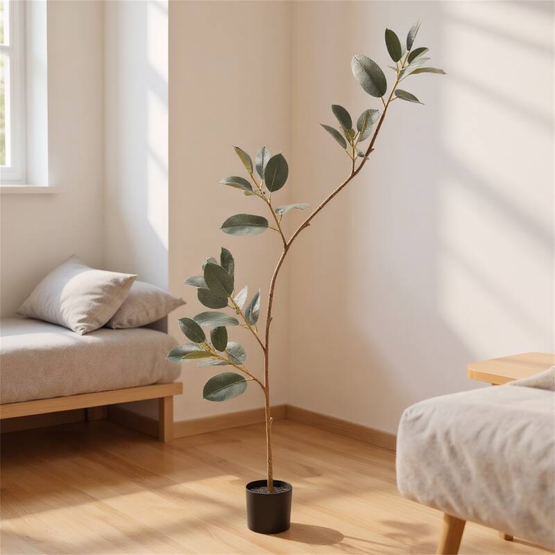 6.9ft Artificial Rubber Tree with Real Touch Leaves - Black