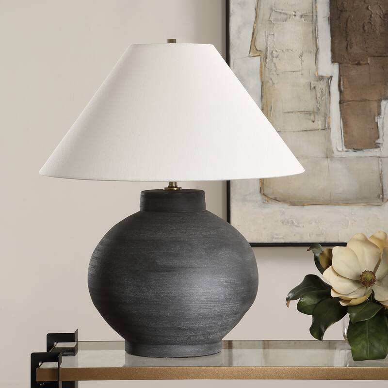 Rustic Charcoal Table Lamp with Tapered Shade - 25.5"
