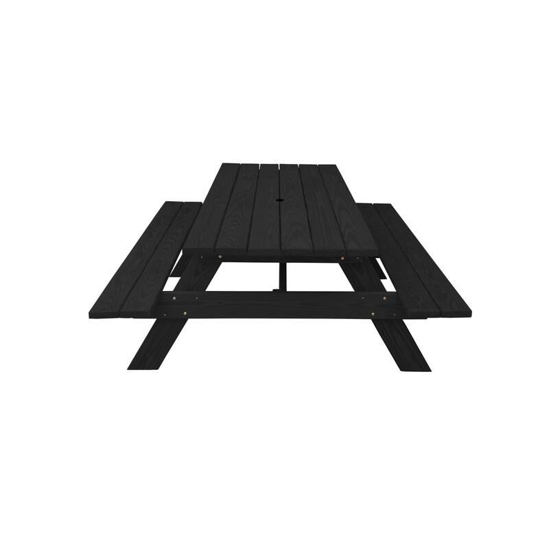 HomeRoots Black Solid Wood Dining Set with Two Benches With Umbrella Hole - 3