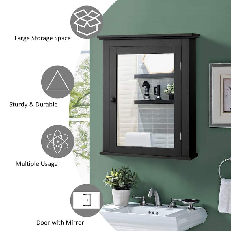 Gymax Bathroom Mirror Cabinet Wall Mounted Adjustable Shelf Medicine - See Details