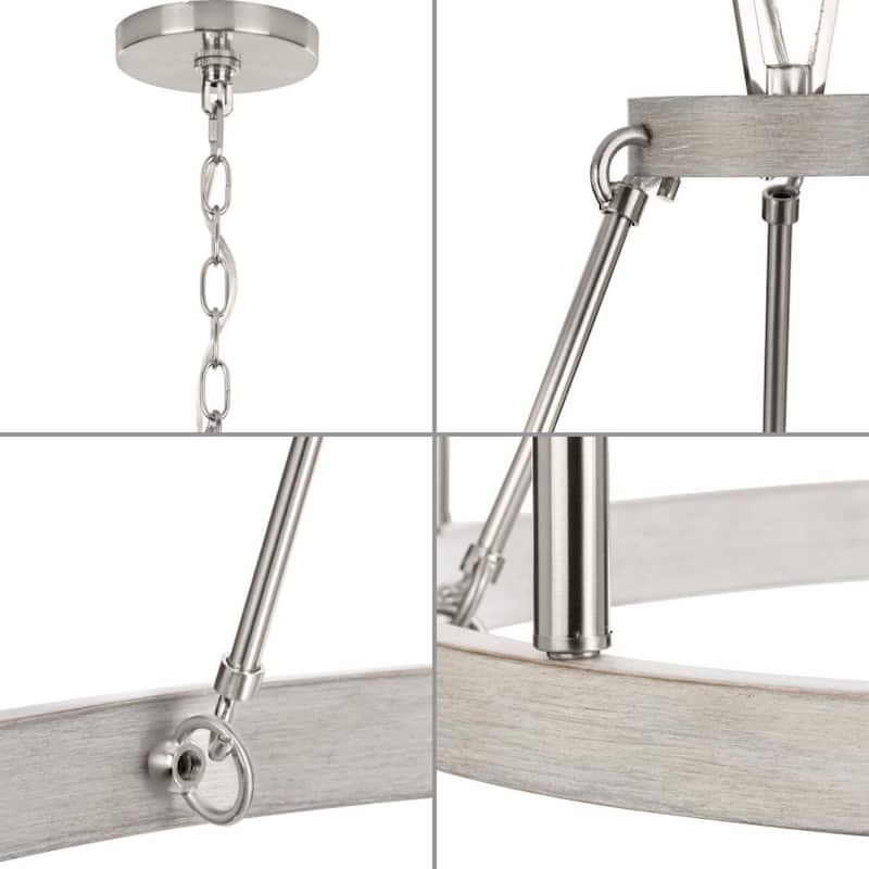 Galloway Collection 6-Light 28.25 in. Brushed Nickel Modern Farmhouse Chandelier with Grey Washed Oak Accents - Medium - Brushed Nickel - Medium