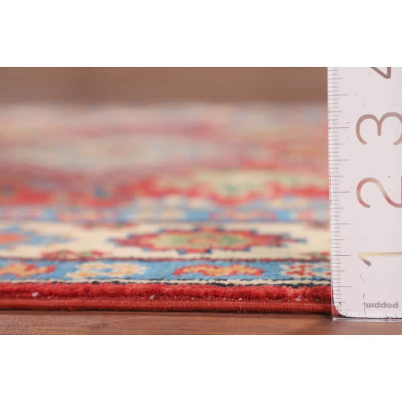 Geometric Orange Kazak Accent Rug Hand-Knotted Wool Carpet - 3'0" x 4'11"