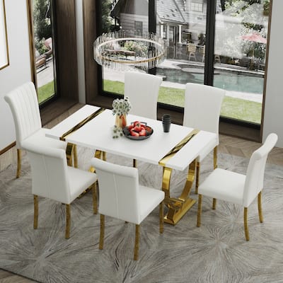 Luxury Dining Table Set with PU Leather Dining Chairs