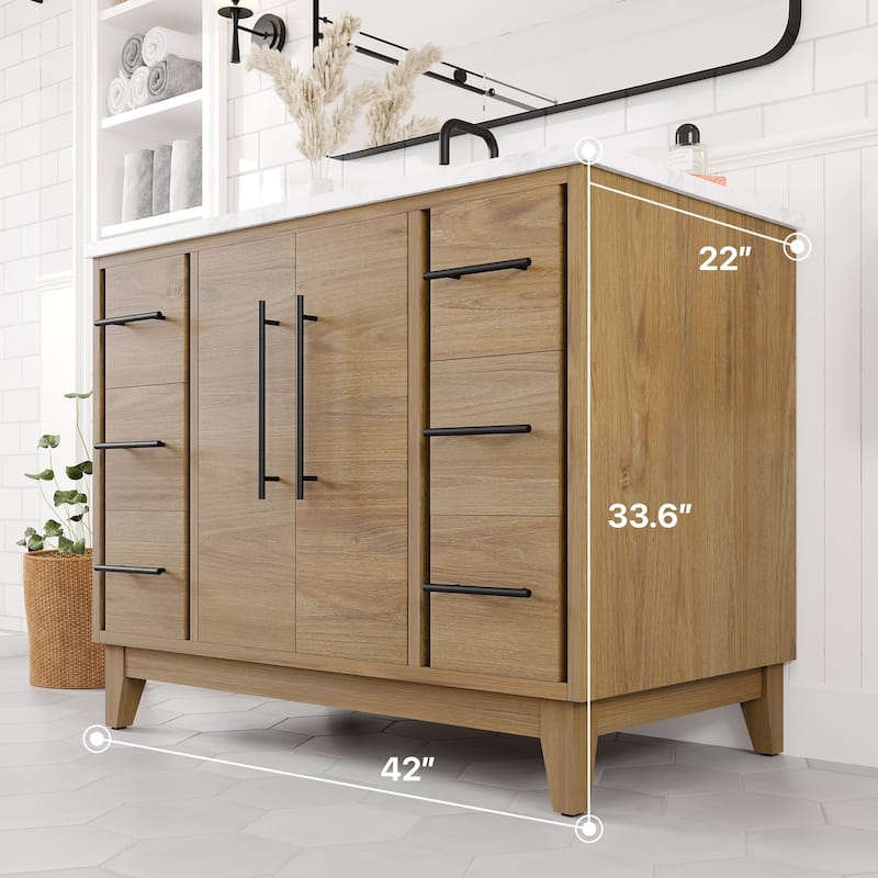 Graham 42"W Oak Bath Vanity with WH Arabescato Engineered Stone Top