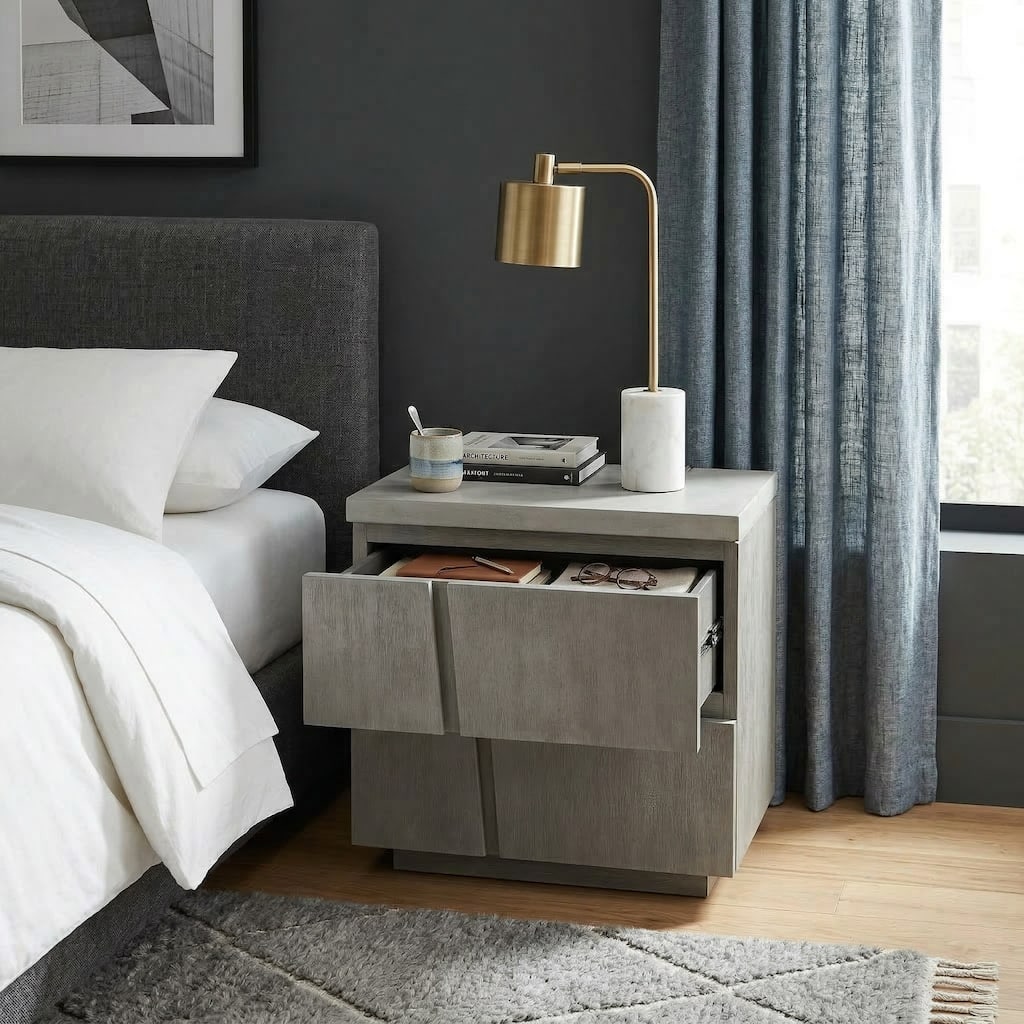 Carolina Chair & Table Grey End Table with White Spray Concrete Top and Brushed Acacia Frame