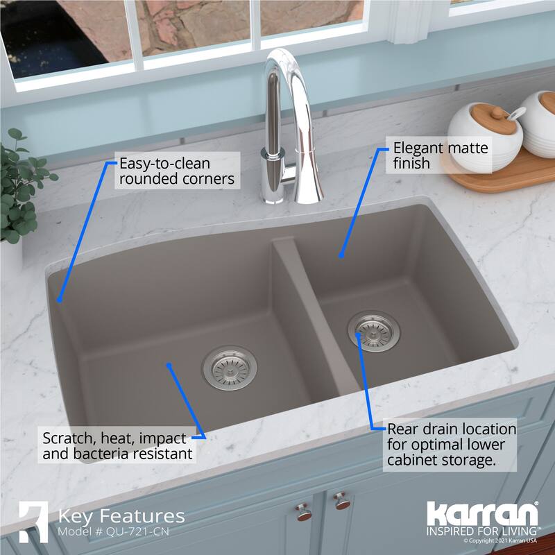 Karran Undermount Quartz 60/40 Double Bowl Kitchen Sink