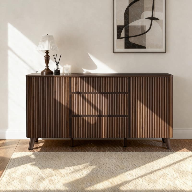 Spruce & Spring 62-Inch Sideboard Cabinet Modern Buffet Cabinet with Storage - Walnut