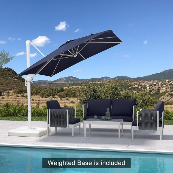 7 foot patio umbrellas sale Otryad 7 ft. x 7 ft. Outdoor Patio Umbrella with Tilt, Vent, Market Table  Umbrella Parasol with Fringed Ruffles in Blue Strip QS-YQ566