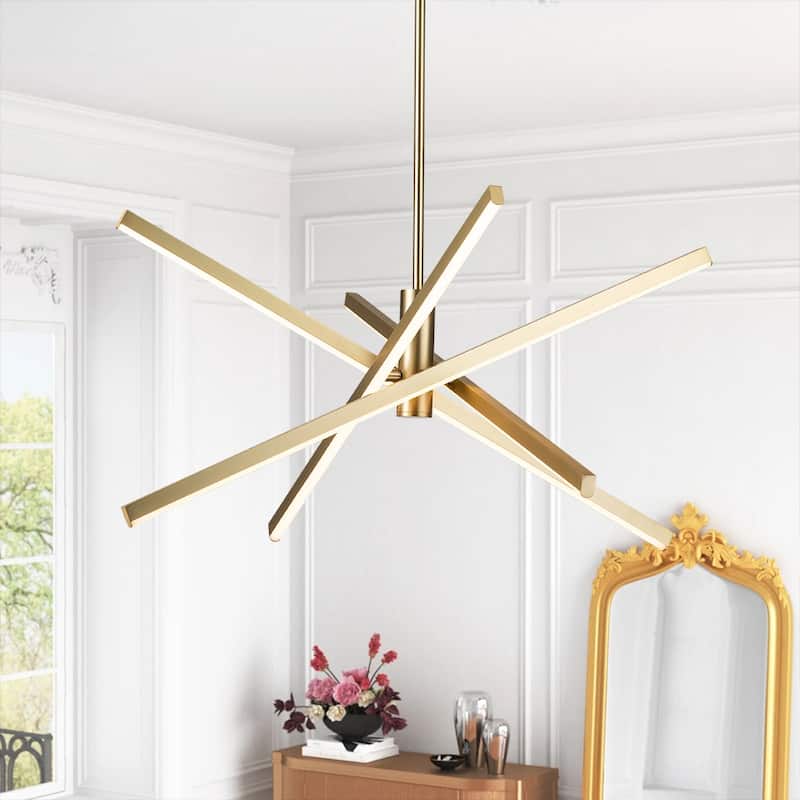4-Light Modern Linear Pendant Island Lighting Sputnik Dimmable Integrated LED Chandelier for Dining Room