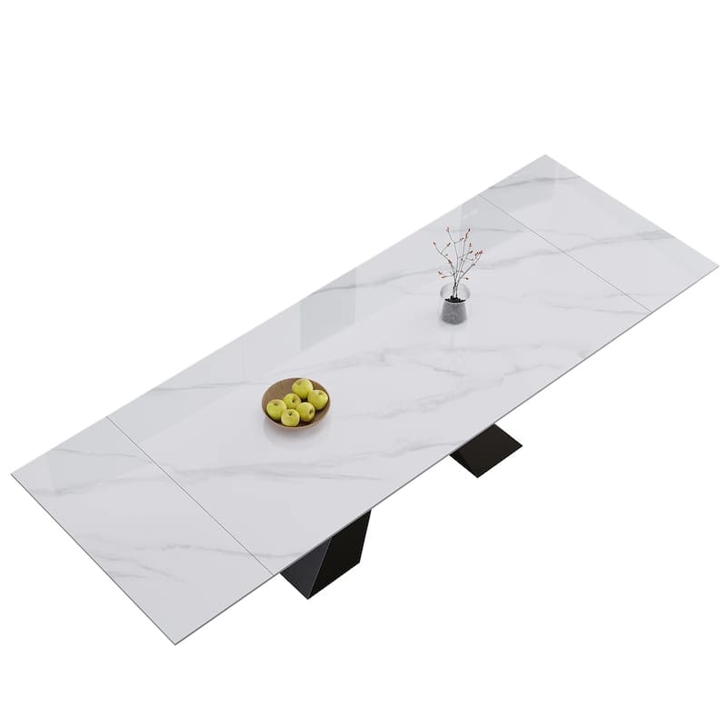 Extendable Rectangular Sintered Stone Double Pedestal Dining Table