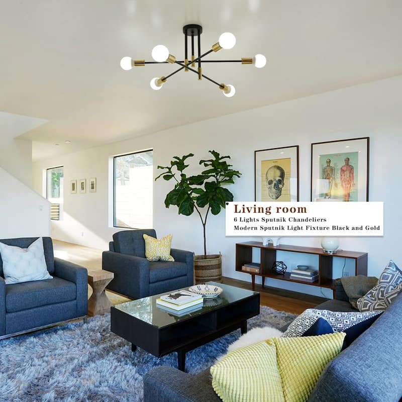 6-Light Modern Semi Flush Ceiling Lights for Bedroom Study Living Room