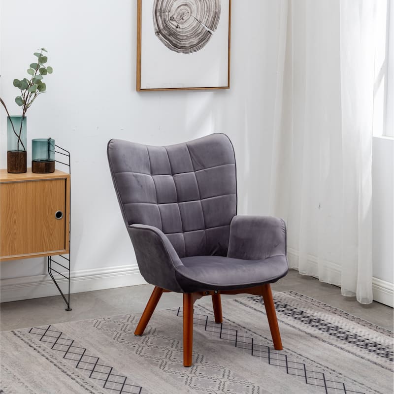Contemporary Silky Velvet Tufted Accent Chair with Ottoman