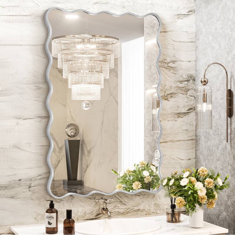 Rectangle Metal Framed Irregular Wavy Wall Mirror