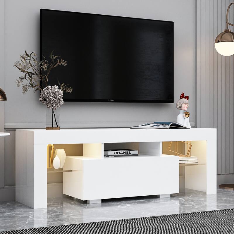 TV Stand with LED RGB Lights and 5 Shelves for Gaming Consoles and Flat Screen TVs