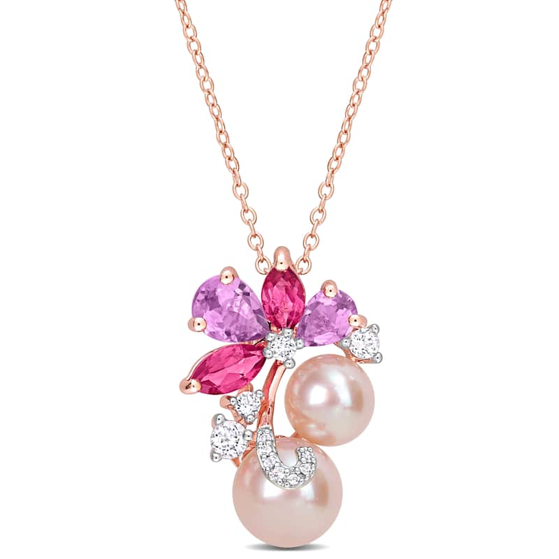 Miadora Pink Cultured Freshwater Pearl 2 1/3ct TGW Rose de France and Topaz 18k Rose Silver