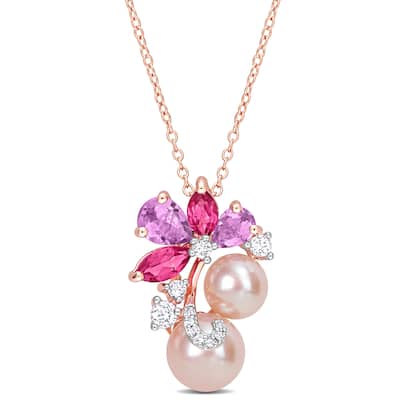 Miadora Pink Cultured Freshwater Pearl 2 1/3ct TGW Rose de France and Topaz 18k Rose Silver