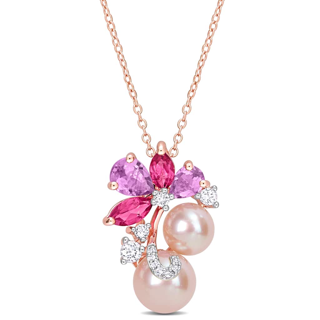 Miadora Pink Cultured Freshwater Pearl 2 1/3ct TGW Rose de France and Topaz 18k Rose Silver