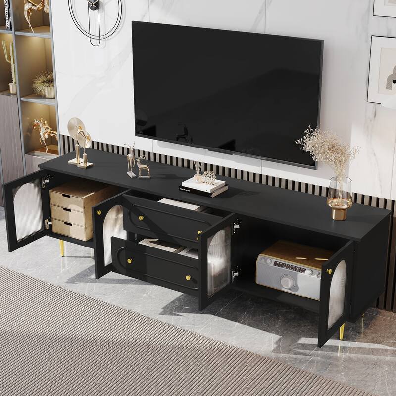 TV Cabinet with Five Metal Legs and Metal Handles