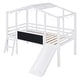preview thumbnail 8 of 17, White Twin Size Solid Wood Loft Bed with Ladder and Slide, House Bed with Blackboard and Light Strip on the Roof