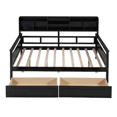 Daybed, Wood Slat Support, with Bedside Shelf and Two Drawers