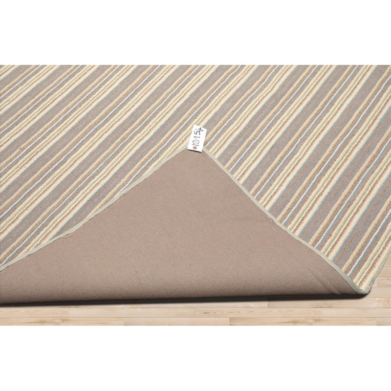 Ivory Hand Woven KPSI Striped Oriental Area Rug Multi Sizes Wool