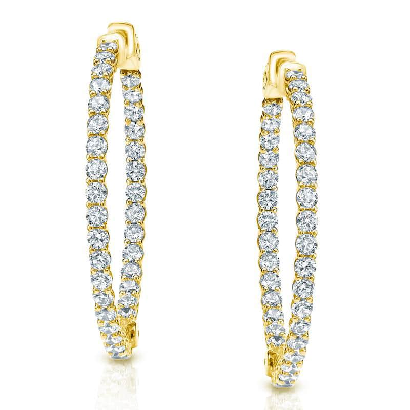 Auriya 14k Gold 3 1/2ctw Medium Diamond Hoop Earrings White or Yellow-36 mm (1.41-inch) (H-I or J-K, SI1-SI2 or I1-I2) - H-I, SI1-SI2 - Yellow Gold