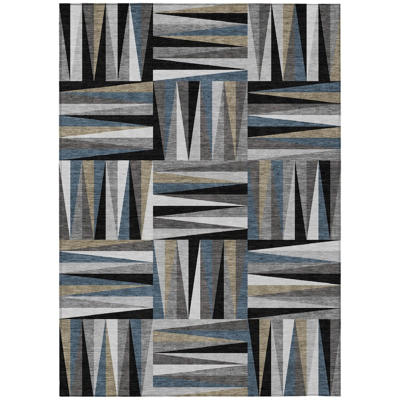 Machine Washable Indoor/ Outdoor Contemporary Mosaic Chantille Rug