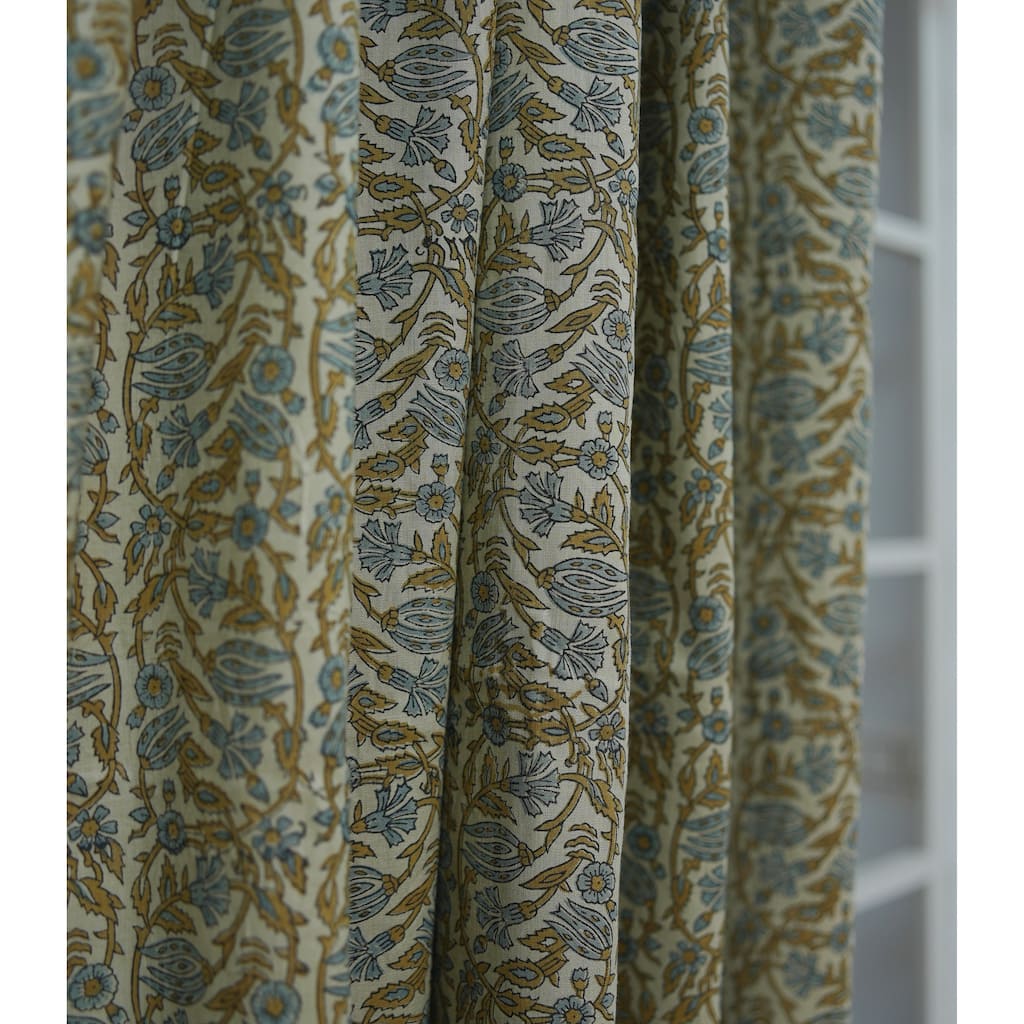 Fabdivine Semi Sheer Linen Block Print Window Treatment Drape Elegant Living or Bed Room, Hook Curtain Panel, Varmala