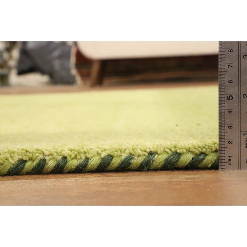 Hand Knotted Oriental 100% Wool Carpet Modern Stripe Green Gabbeh Area Rug - 6' 7'' X 4' 10''