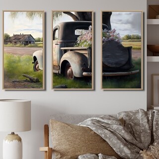 Designart "Barn Flower Delivery Truck IX" Barn Farm Ranch Framed Canvas ...