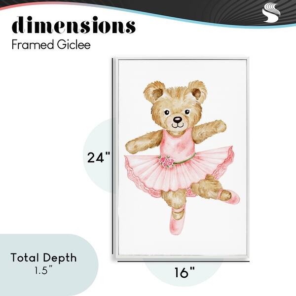 dimension image slide 4 of 6, Stupell Ballerina Teddy Bear Framed Giclee Art Design By Amy Hall
