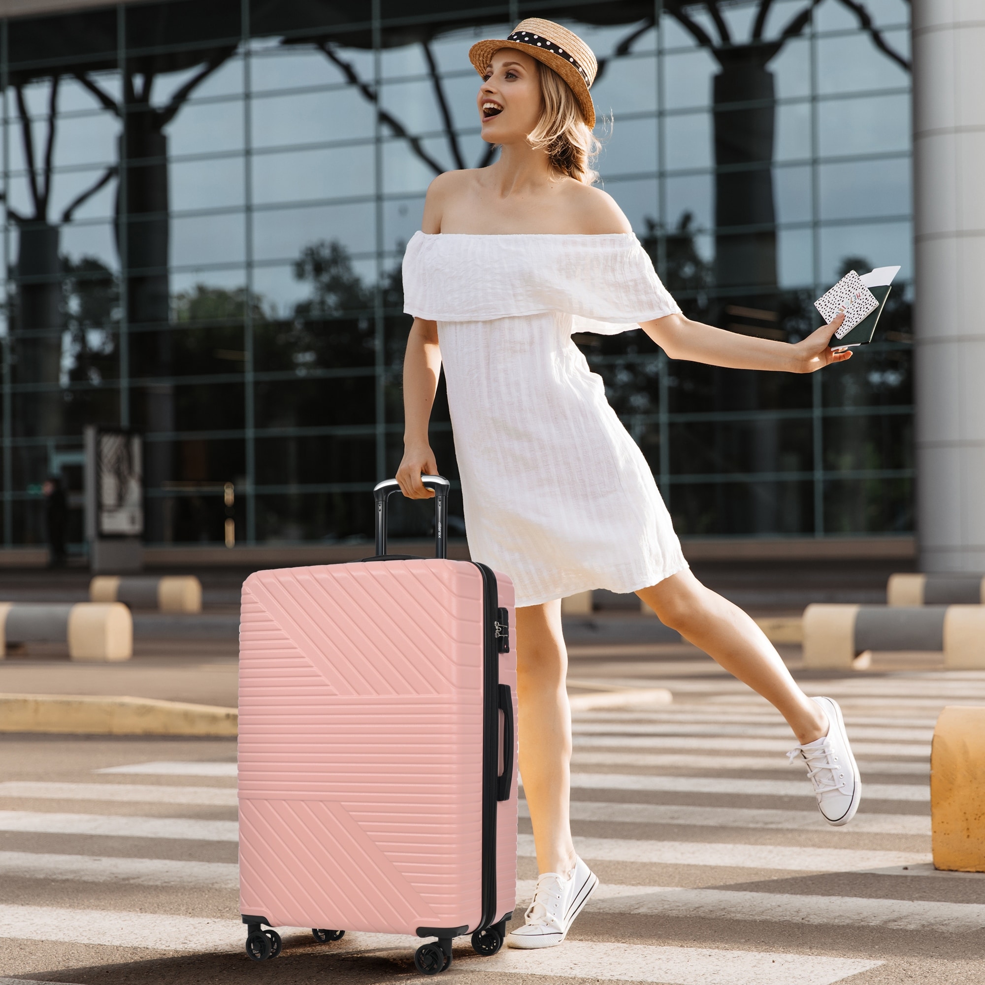 Pink Hardshell Luggage Sets 3 Piece Travel Suitcase Sets Spinner Suitcase  Lightweight Carry On Hardside Luggage 20''24''28'' - Bed Bath & Beyond -  39013489