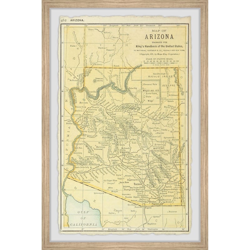 'Yellow Arizona Map' Framed Painting Print