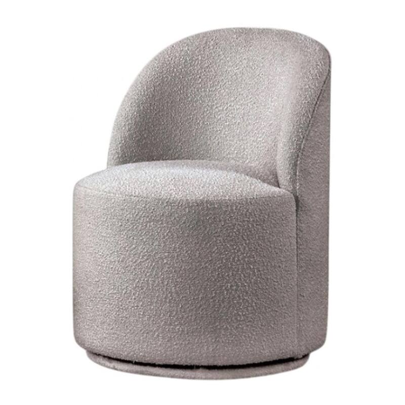 Ager Side Dining Swivel Chair, Curved Barrel Style, Gray Boucle Chenille