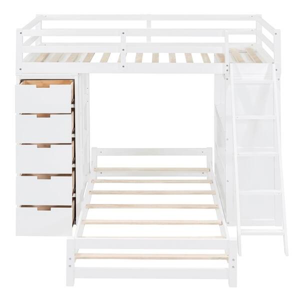 slide 2 of 15, White Bunk Bed w/ LED Light&USB Poarts, Desk Kids Beds w/ Drawers White - Twin