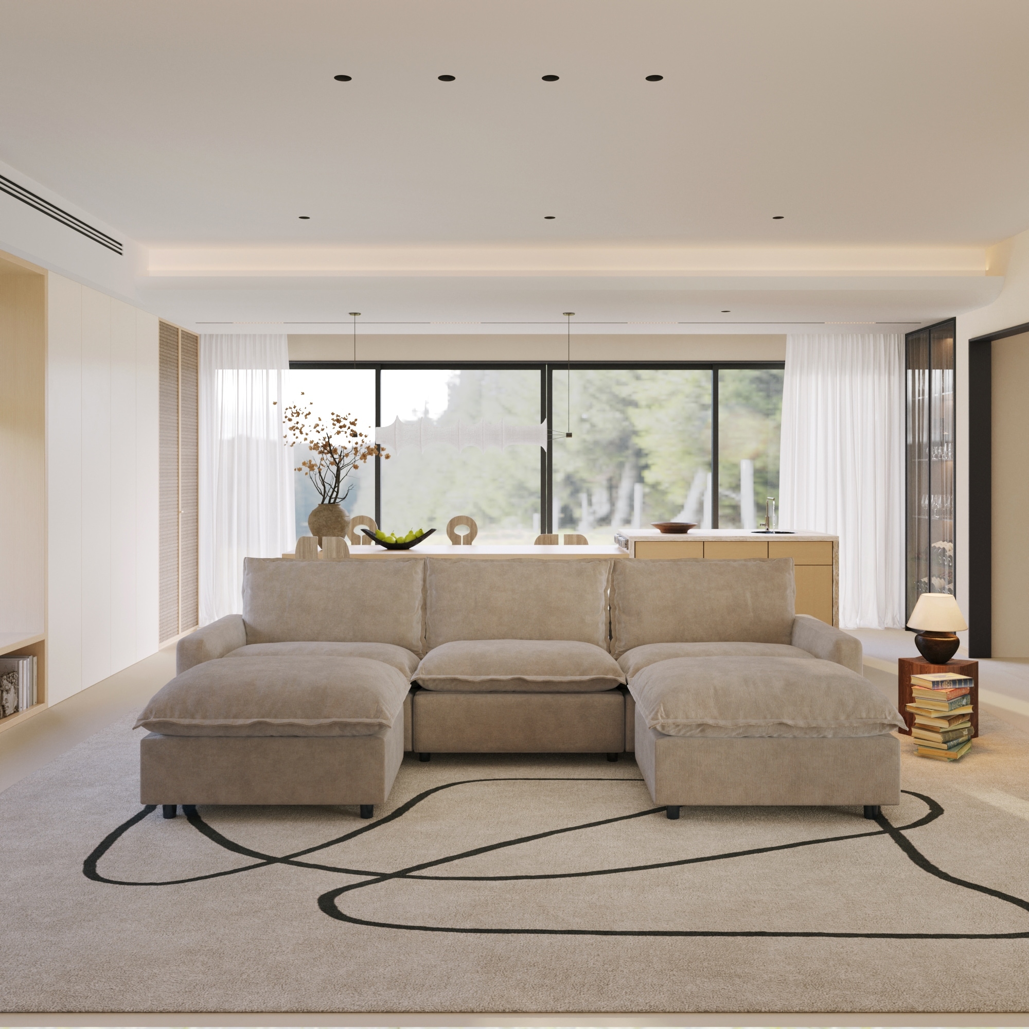 Modern 5-Piece Power Reclining Sectional Sofa with Heating, Soft Linen Fabric