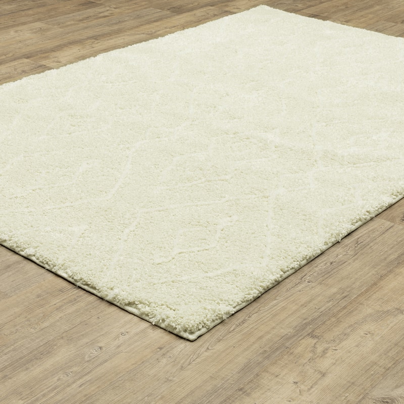 Louisa Diamond Shadows Solid Beige Shag Area Rug