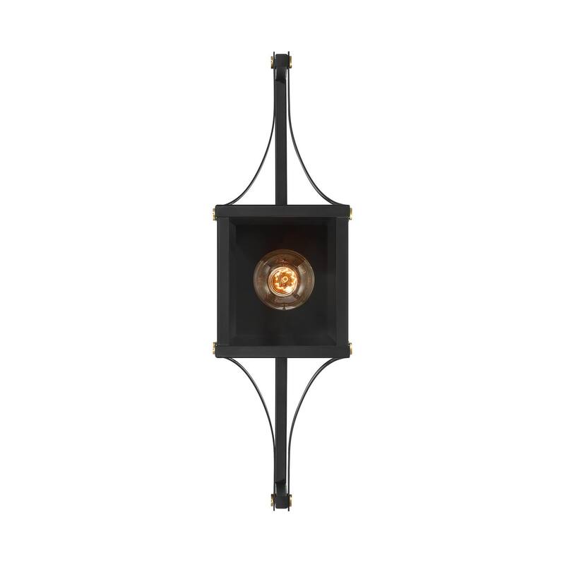 Raeburn 1-Light Outdoor Wall Lantern in Matte Black and Weathered Brushed Brass