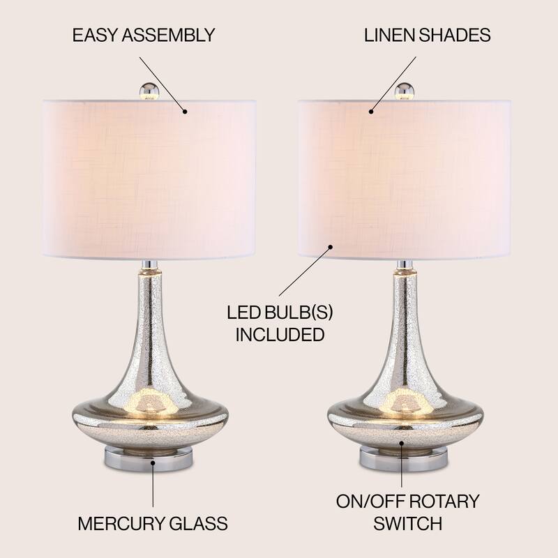 Ames 25.5" Glass Teardrop LED Table Lamp, Mercury Silver/Chrome (Set of 2) by JONATHAN Y