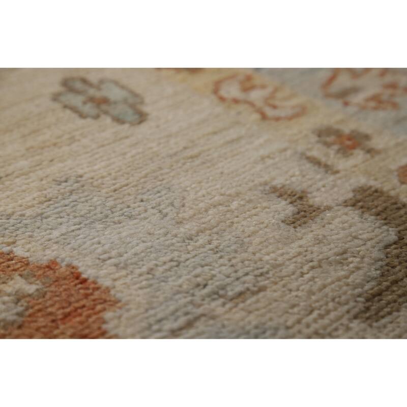 Vegetable Dye Oushak Turkish Rug Handmade Beige Wool Carpet - 5'0"x 7'7"